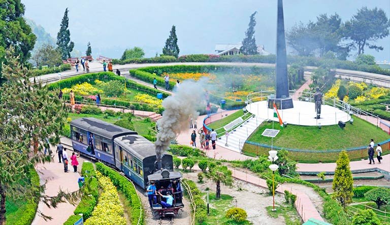 A picturesque view of tea gardens in Darjeeling